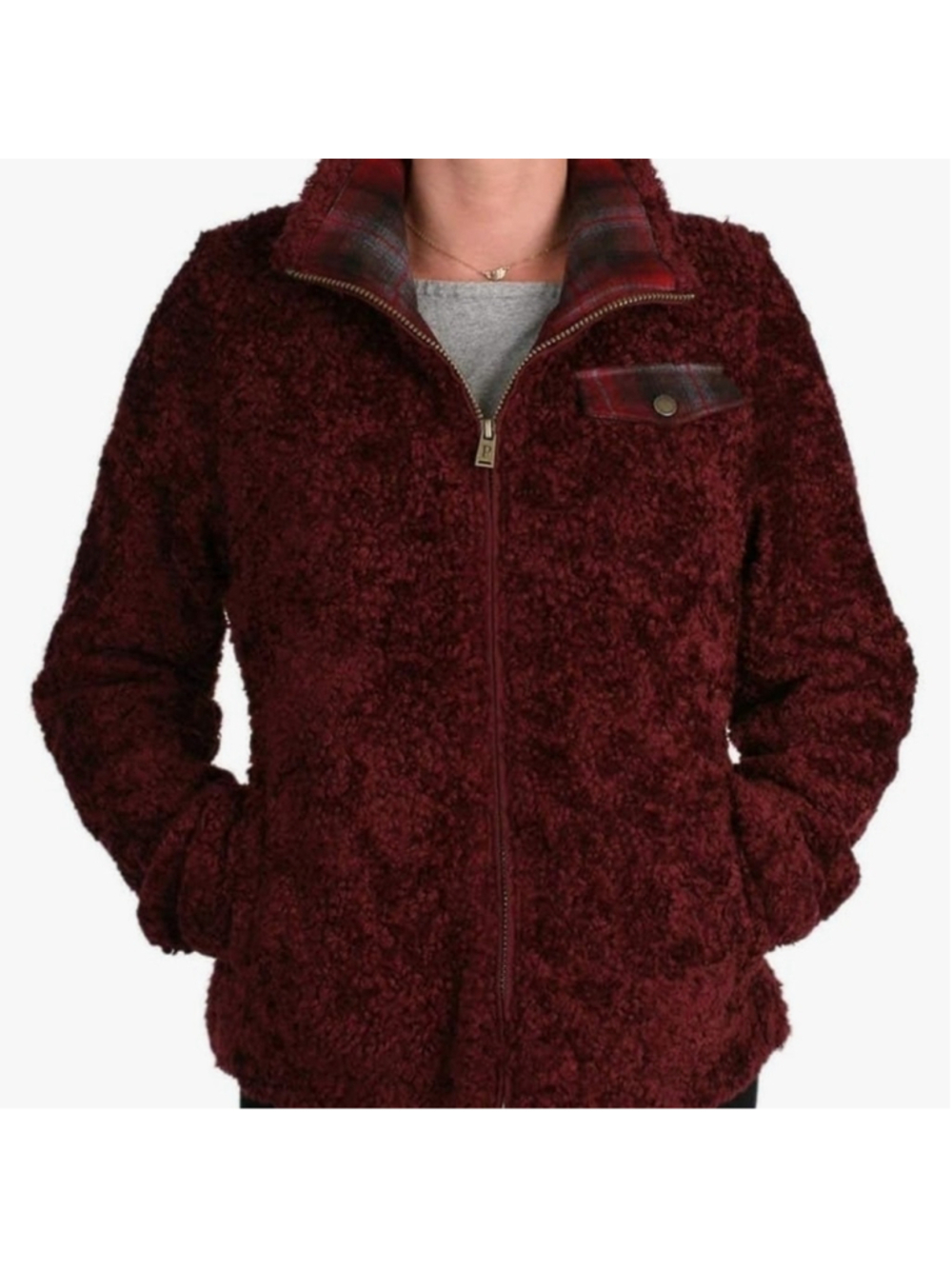 Pendleton Burgundy Plaid Sherpa Zip Up Jacket XL